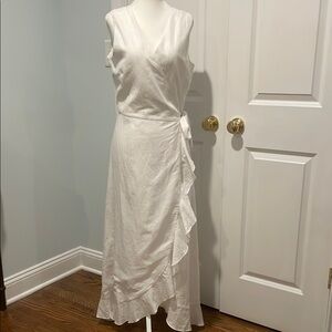 J McLaughlin White Asymmetrical Ruffled Wrap Sundress